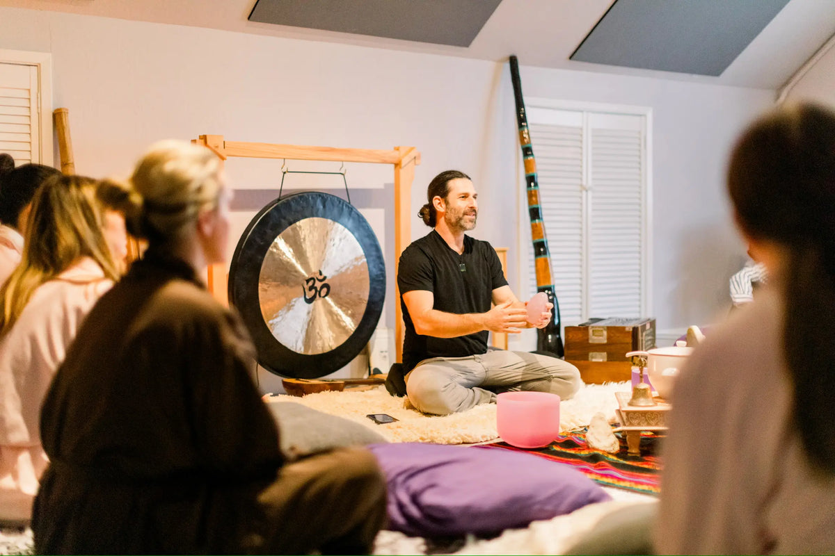 Guided breathwork session using intentional breathing techniques to reduce stress, increase clarity, and restore balance