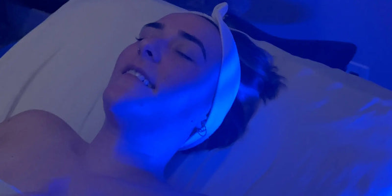 Soothing facial with blue and green light therapy designed to calm skin and restore relaxation