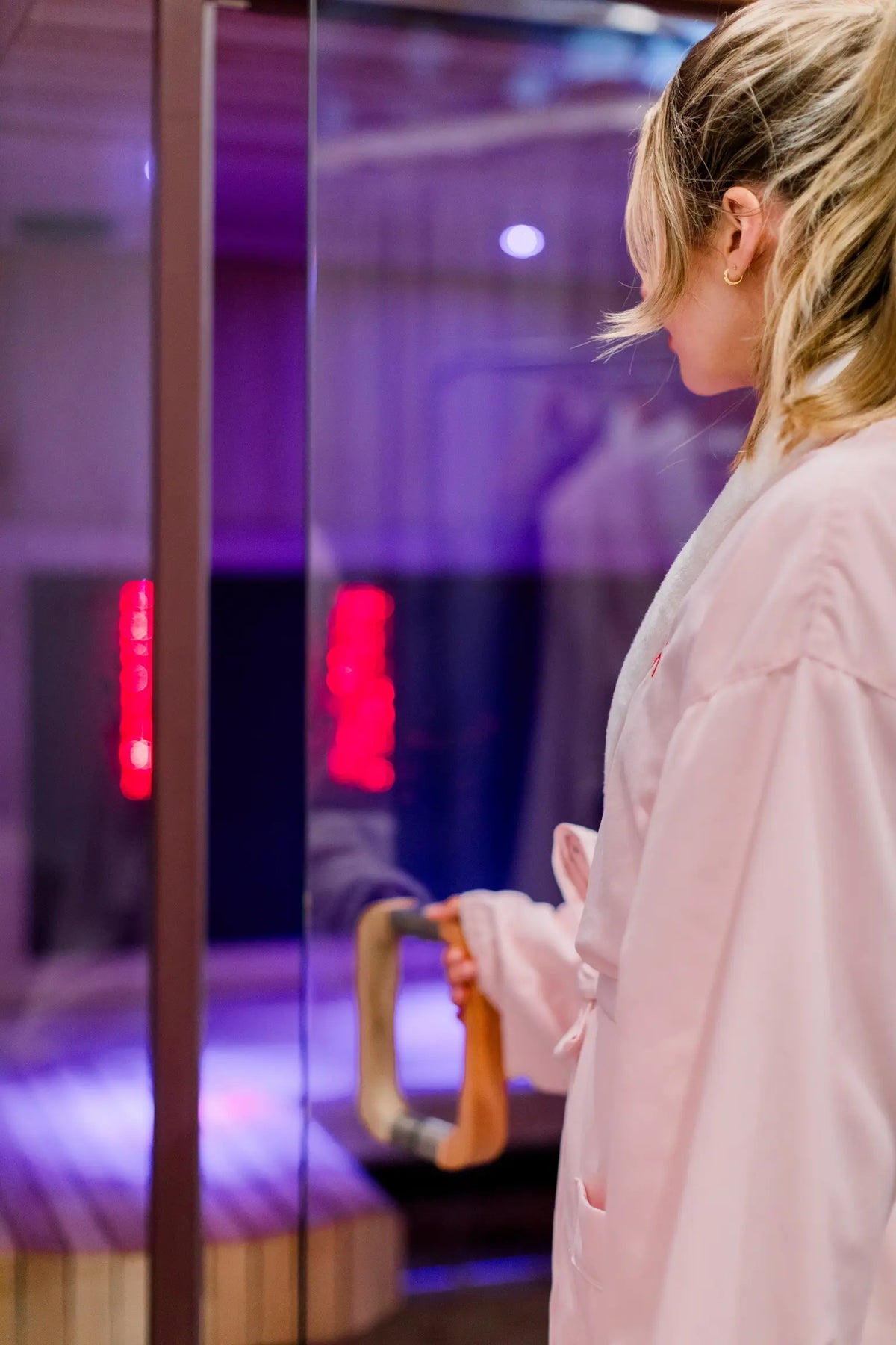 Infrared sauna session promoting deep sweating, detox support, and stress relief through gentle heat therapy