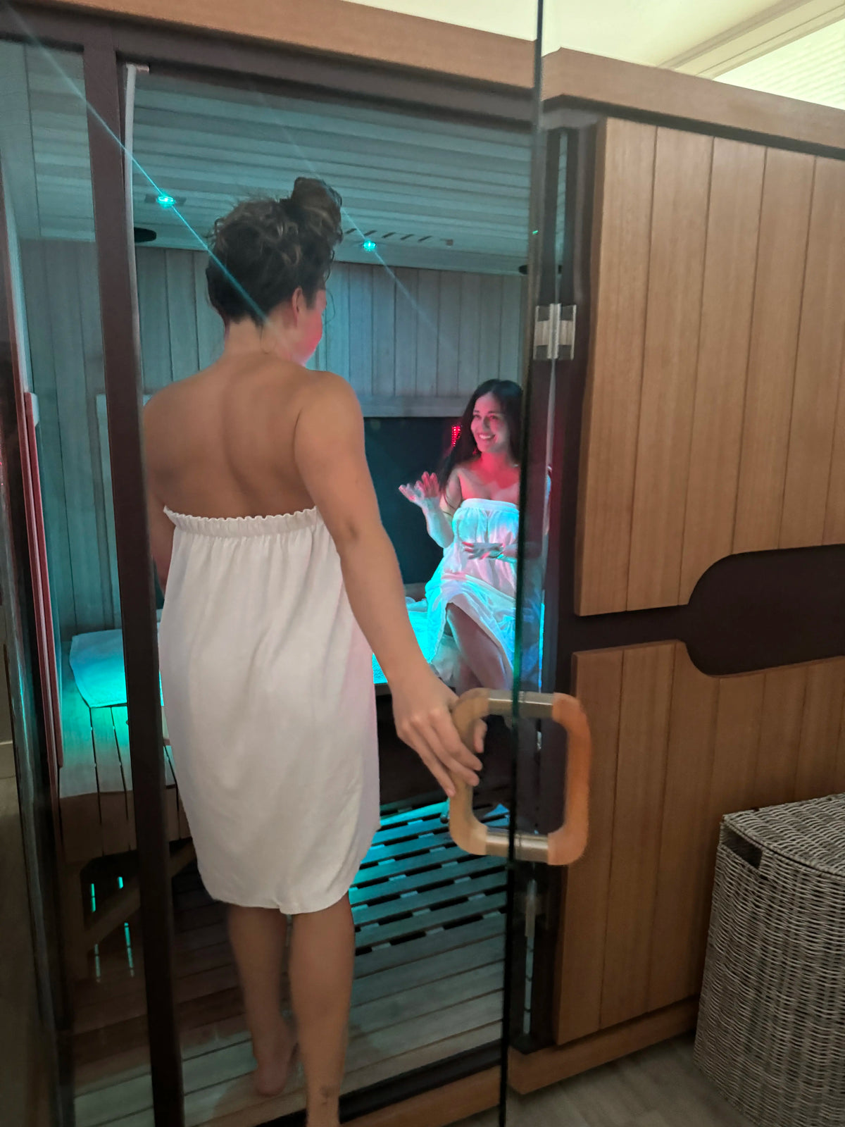 Luxury infrared sauna room designed for heat therapy, relaxation, and improved circulation in a spa wellness setting