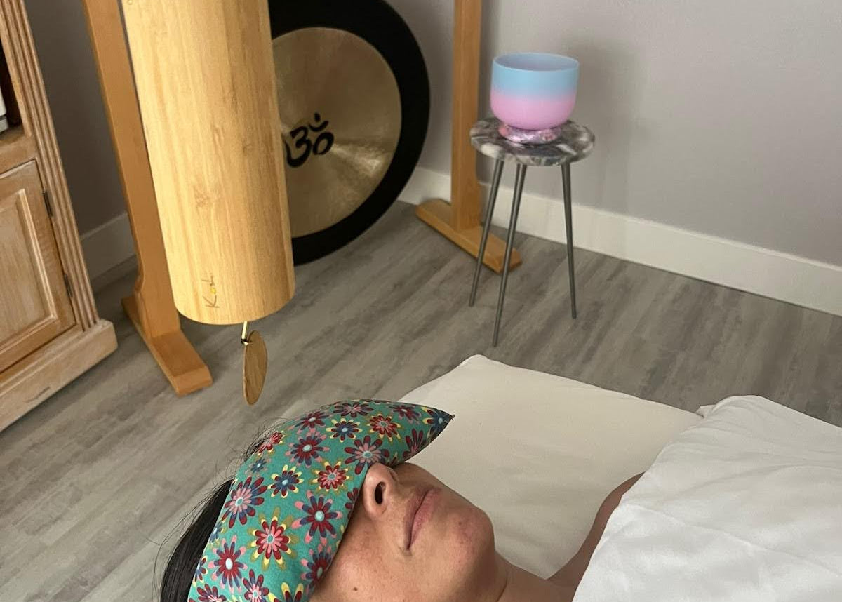 Multi-modality healing journey combining intuitive massage, sound healing, and energy alignment therapy